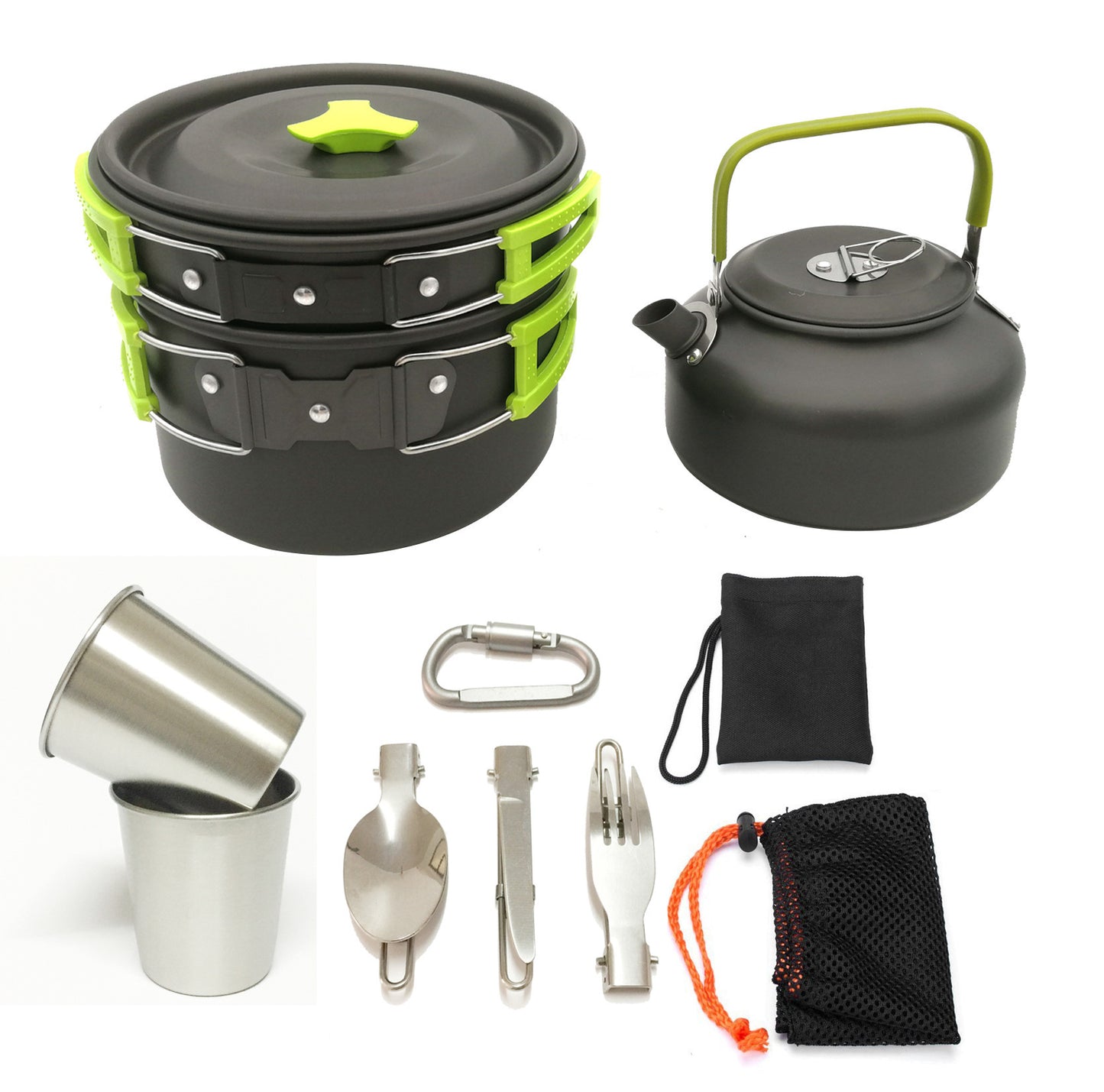1.2L Double Wall Outdoor Kettle with Utensil Kit - Camping 2-3 People