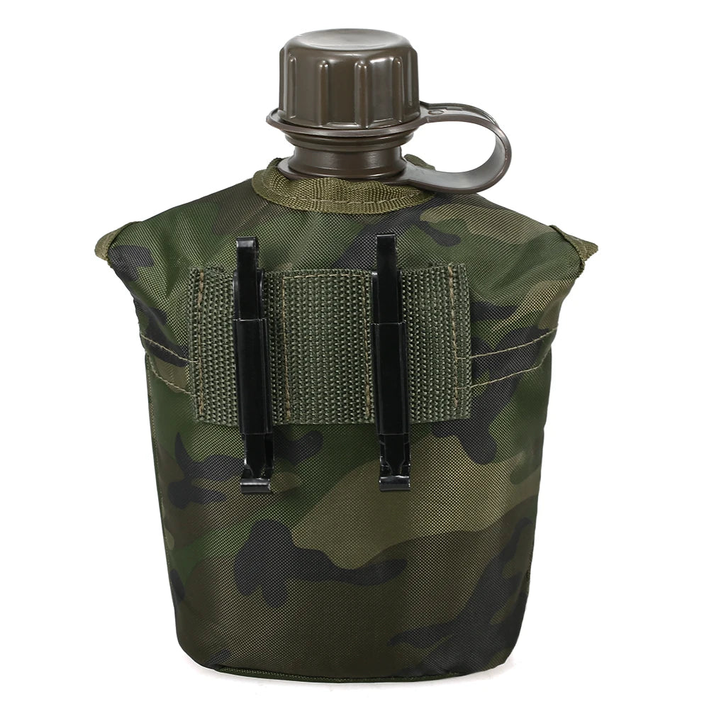1L Tactical Military Water Bottle with Cover - Reinforced Plastic Bushcraft Survival