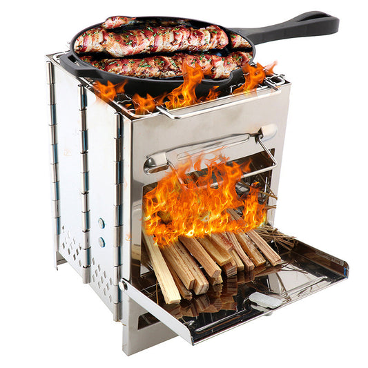 Eco-Friendly Folding Wood Stove - Windproof Stainless Steel + 1.15kg Bag