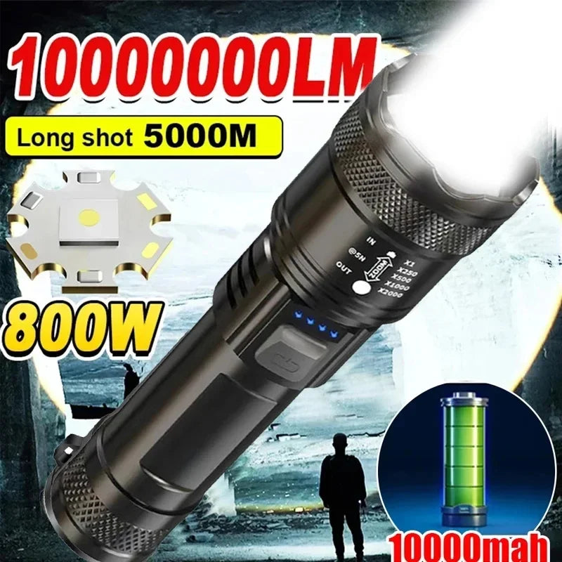 USB Rechargeable Tactical LED Flashlight - Digital Zoom Display 100g