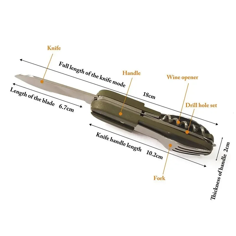7 in 1 Camping Cutlery Set Stainless Steel Foldable