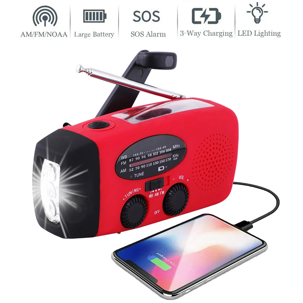 Solar Camping Lamp AM/FM Radio - 2000mAh USB LED Multifunction