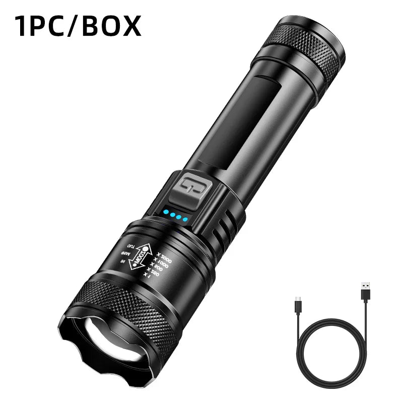 USB Rechargeable Tactical LED Flashlight - Digital Zoom Display 100g