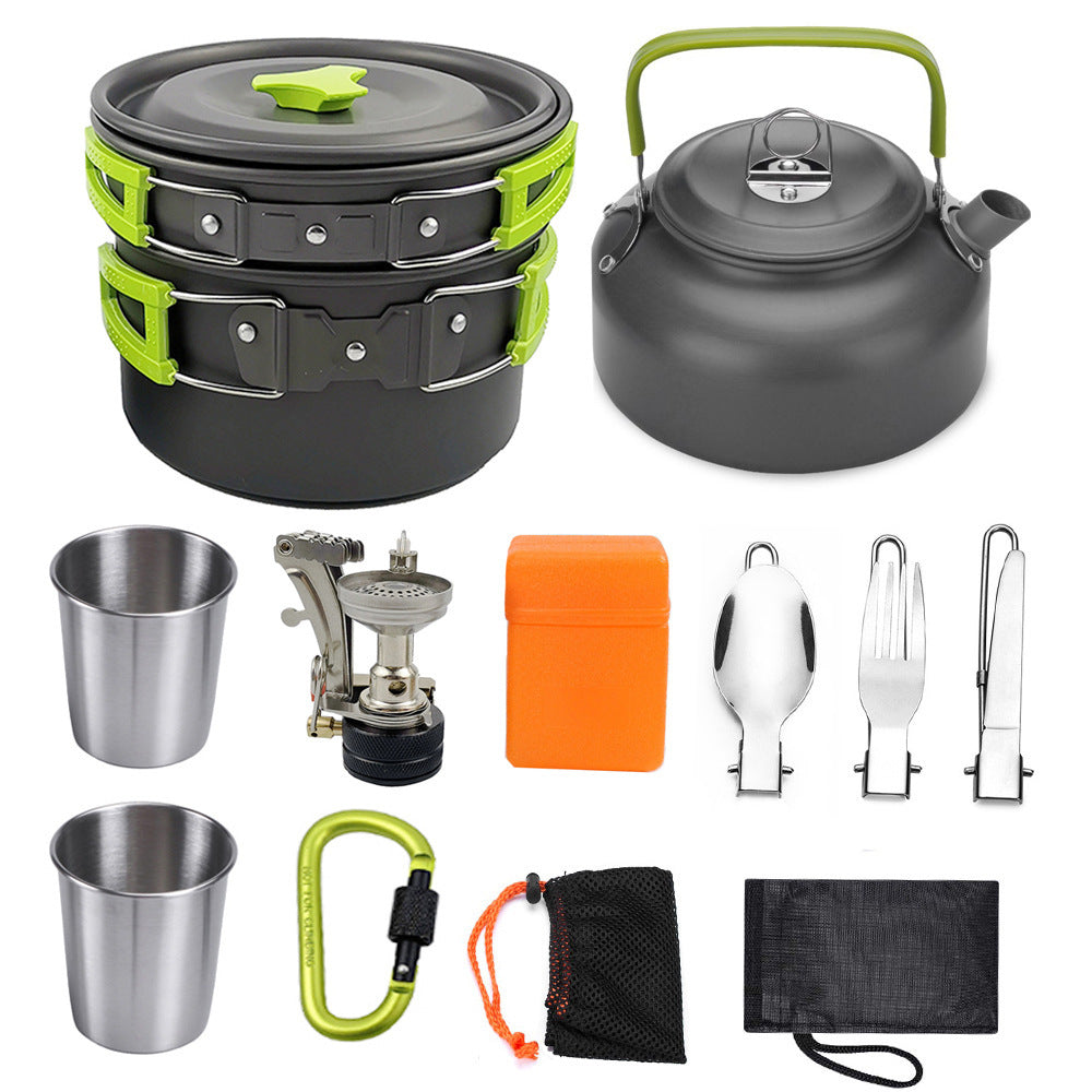 10 Piece Non-Stick Aluminum Camping Cookware Kit - Complete Set for 2-3 People