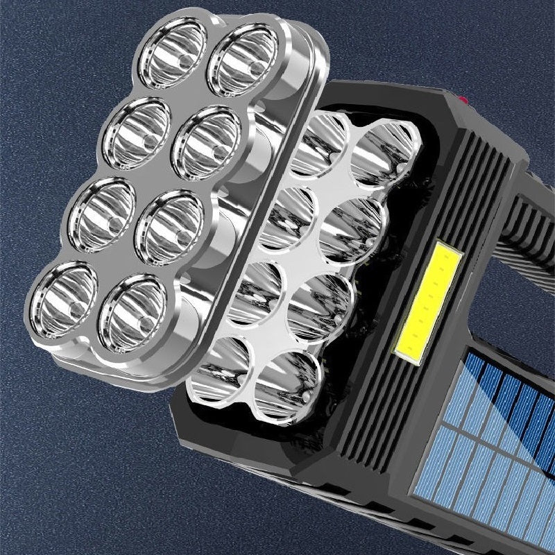 USB Rechargeable Solar LED Flashlight - 8 Heads + COB Lighting