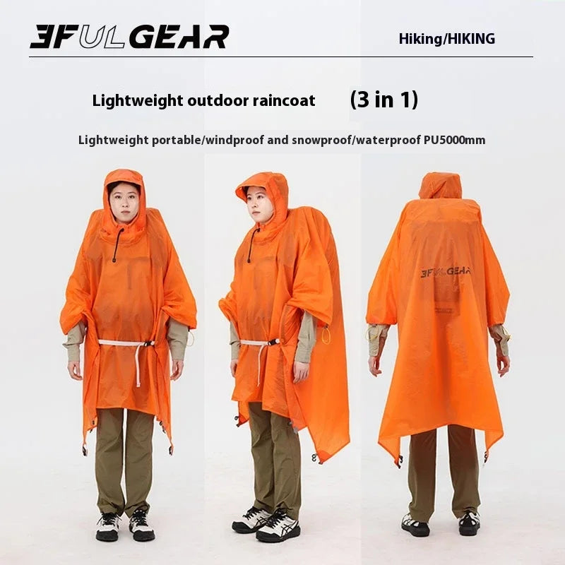 3F UL GEAR Ultralight 3 in 1 Raincoat - 15D Silicone Poncho 200g