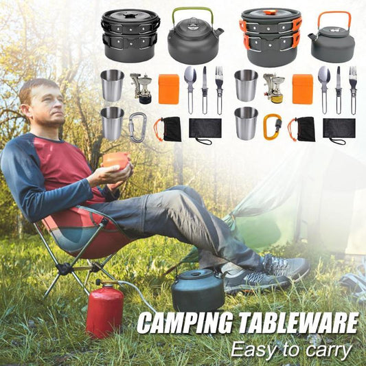 10 Piece Non-Stick Aluminum Camping Cookware Kit - Complete Set for 2-3 People