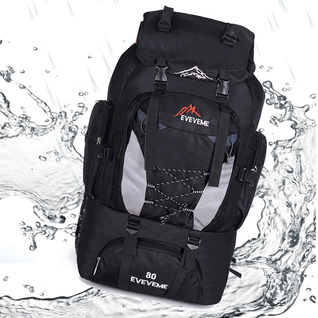 Extra Large 80L Waterproof Hiking Backpack Black