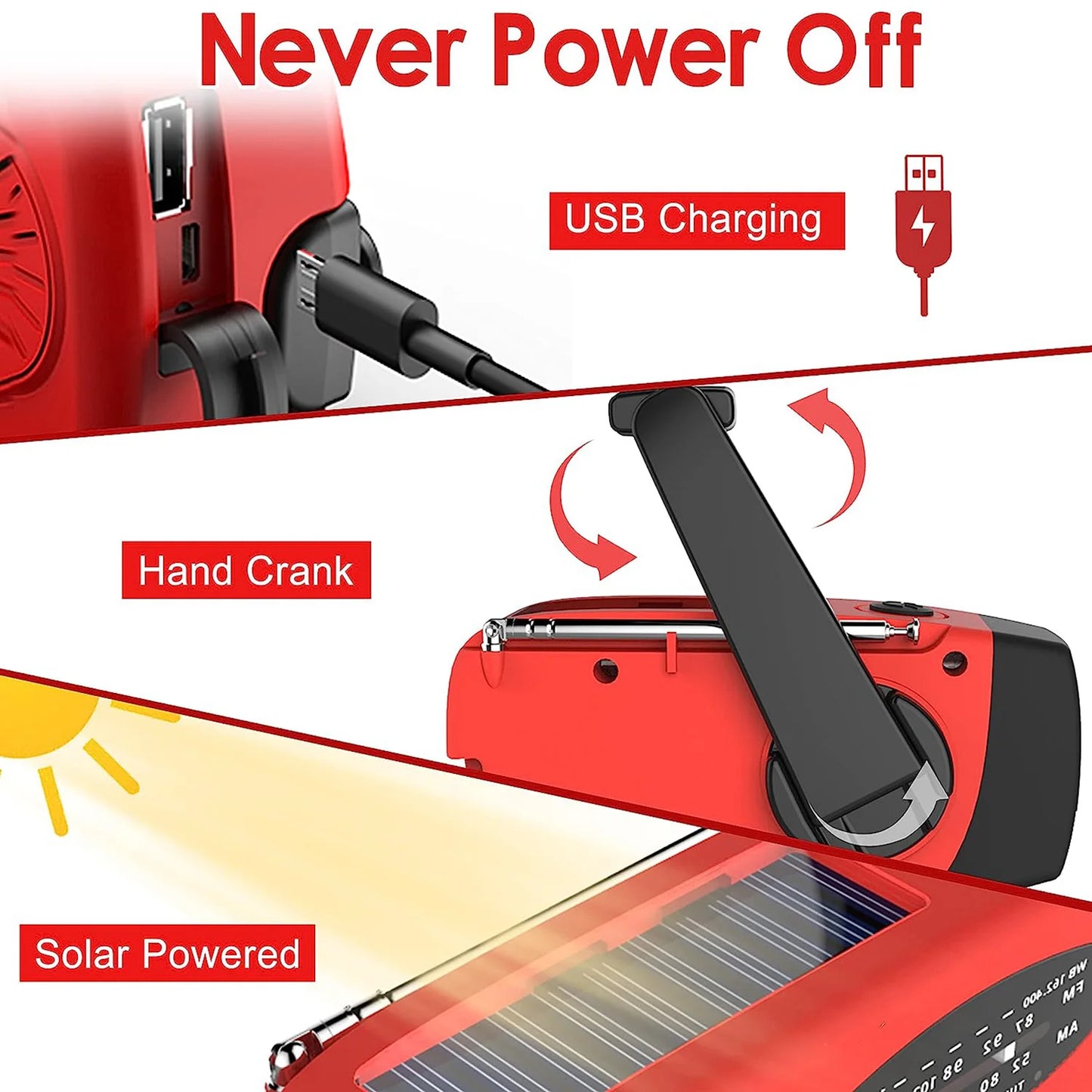 Solar Camping Lamp AM/FM Radio - 2000mAh USB LED Multifunction