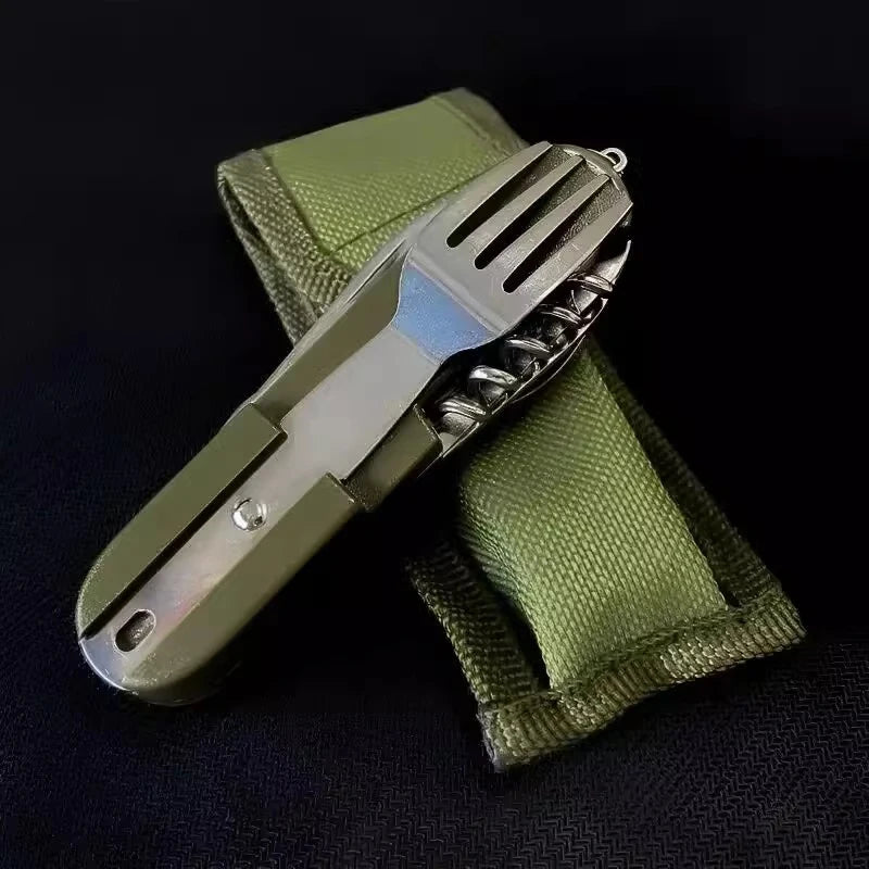 7 in 1 Camping Cutlery Set Stainless Steel Foldable