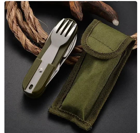 7 in 1 Camping Cutlery Set Stainless Steel Foldable