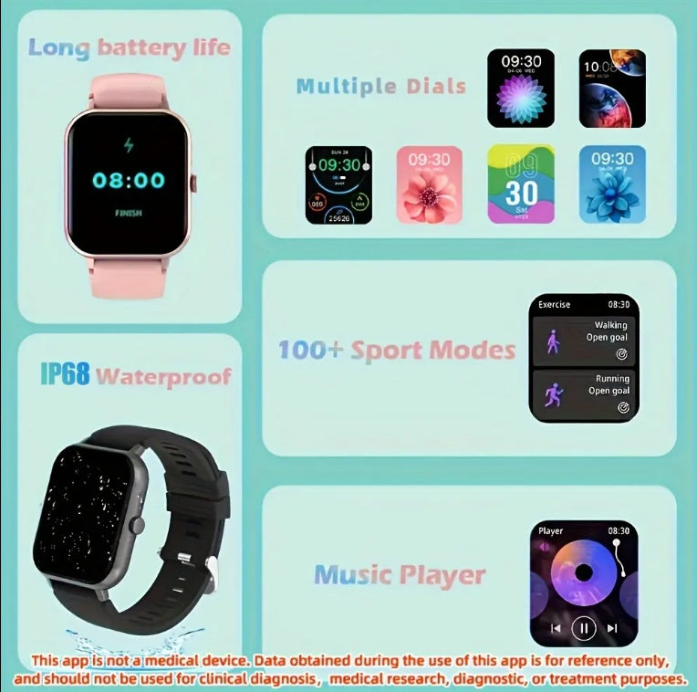 Women's Square Smartwatch - Waterproof Bluetooth Fitness