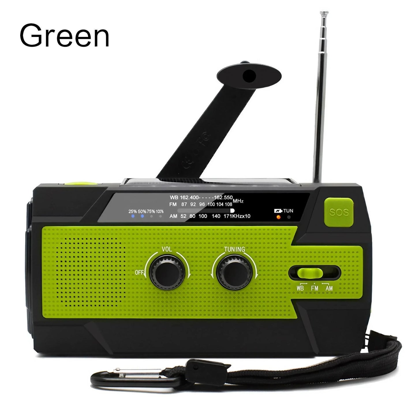 Emergency Weather Radio FM AM WB - Solar Hand Crank 2000mAh LED