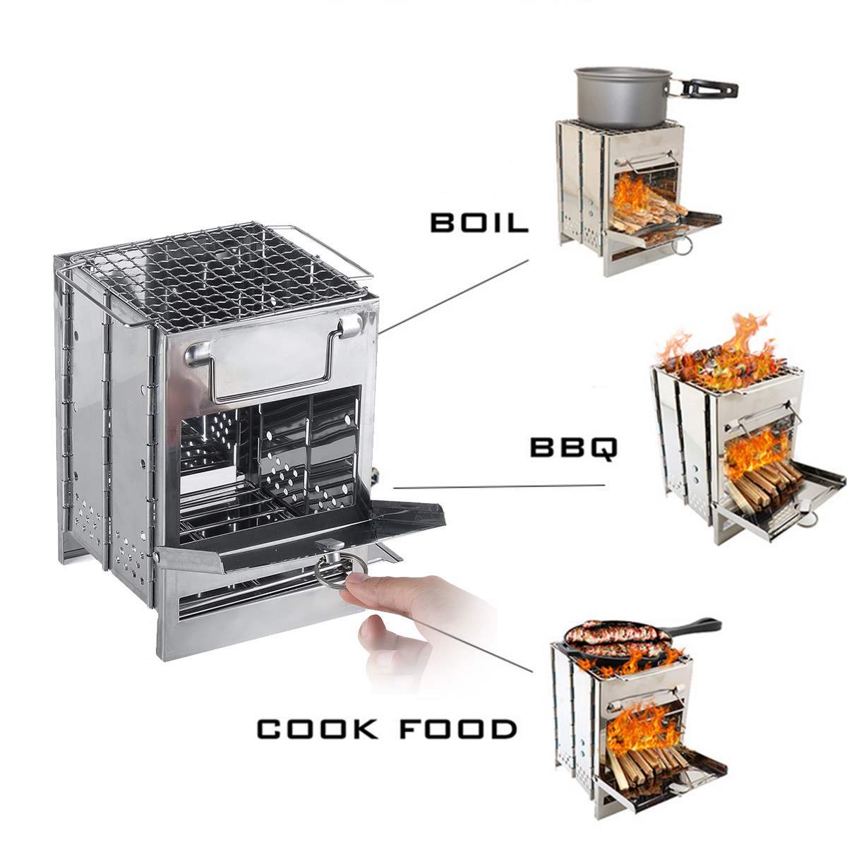 Eco-Friendly Folding Wood Stove - Windproof Stainless Steel + 1.15kg Bag