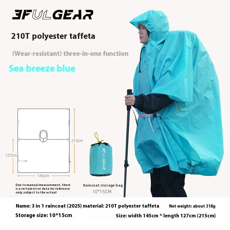 3F UL GEAR Ultralight 3 in 1 Raincoat - 15D Silicone Poncho 200g
