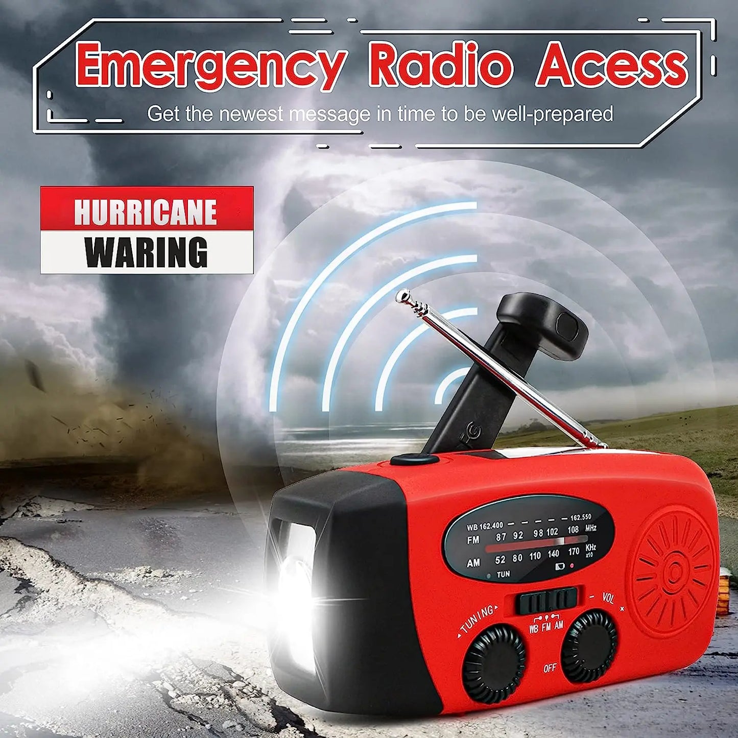 Solar Camping Lamp AM/FM Radio - 2000mAh USB LED Multifunction