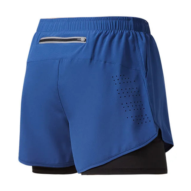 Men's Double Layer Fitness Shorts - Quick Dry Running Sport Black