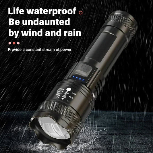 USB Rechargeable Tactical LED Flashlight - Digital Zoom Display 100g