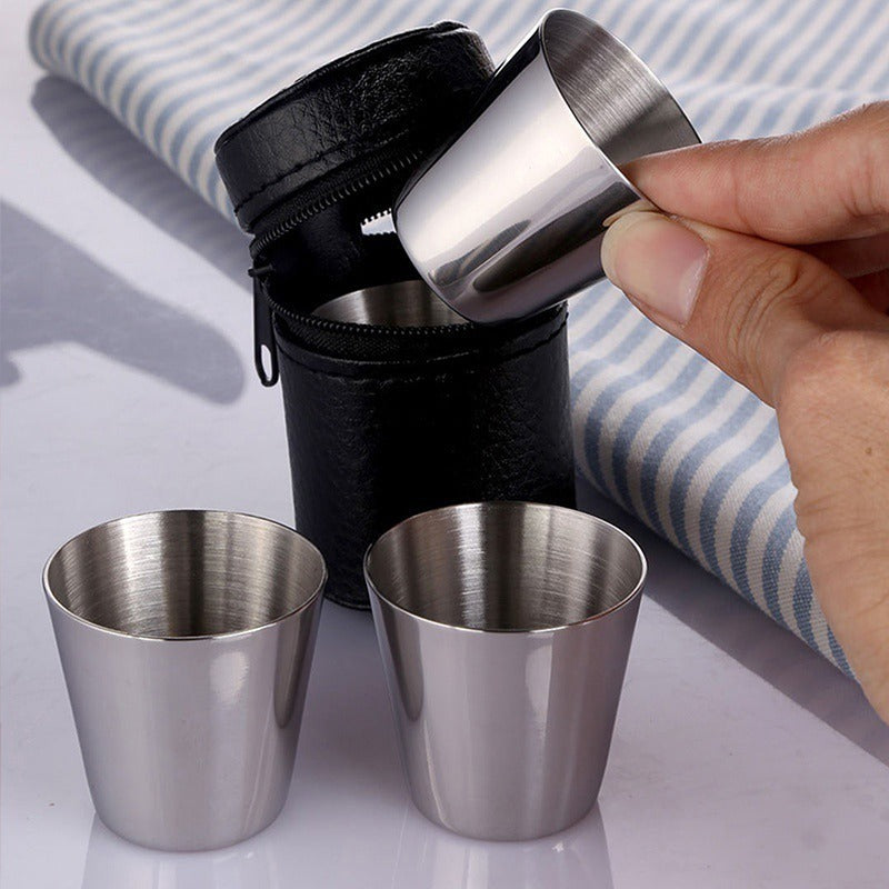 Set of 6 Stainless Steel Mugs with Camping Cover