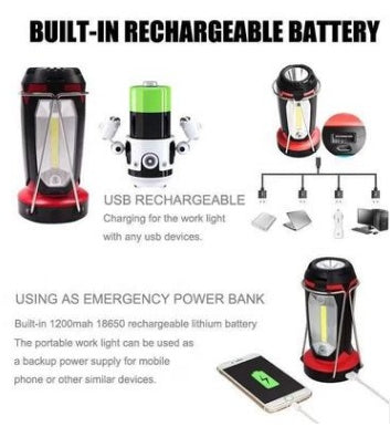 Multifunction USB COB LED Lamp - Car Camping Hook 337g