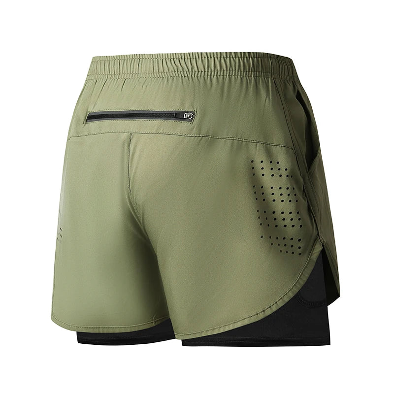 Men's Double Layer Fitness Shorts - Quick Dry Running Sport Black