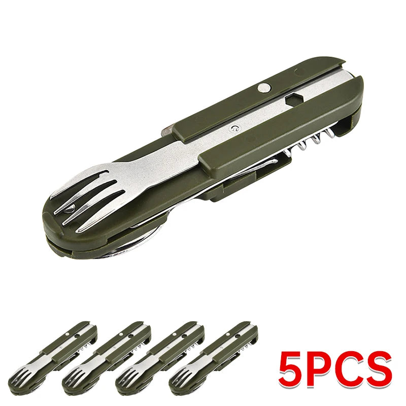 7 in 1 Camping Cutlery Set Stainless Steel Foldable