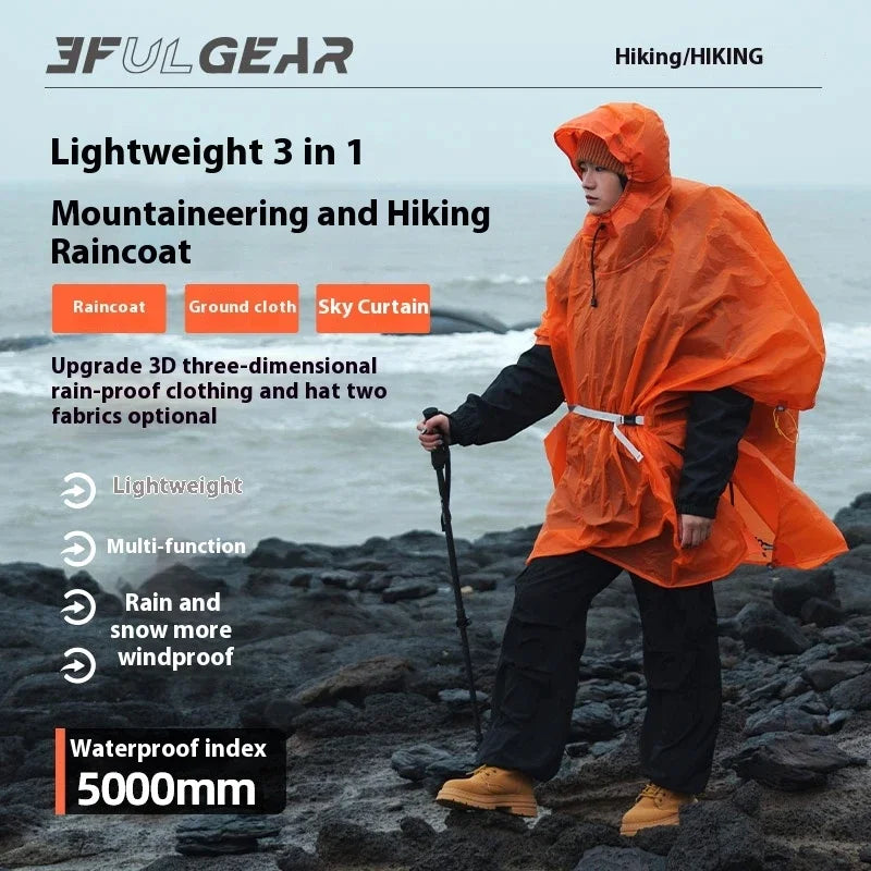 3F UL GEAR Ultralight 3 in 1 Raincoat - 15D Silicone Poncho 200g