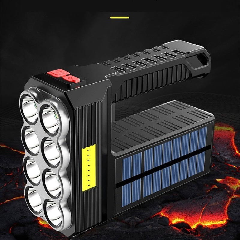 USB Rechargeable Solar LED Flashlight - 8 Heads + COB Lighting