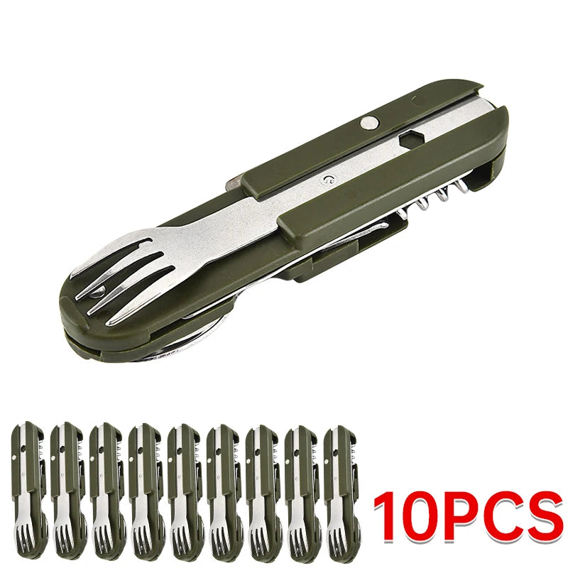 7 in 1 Camping Cutlery Set Stainless Steel Foldable