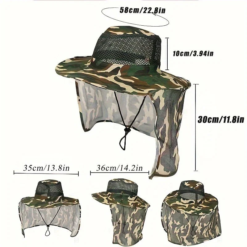Breathable Mesh Fishing Hat - Wide Brim Nylon Anti-UV Foldable