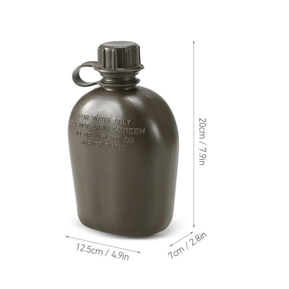 1L Tactical Military Water Bottle with Cover - Reinforced Plastic Bushcraft Survival