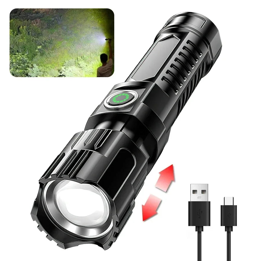 USB Rechargeable Tactical LED Flashlight - Digital Zoom Display 100g
