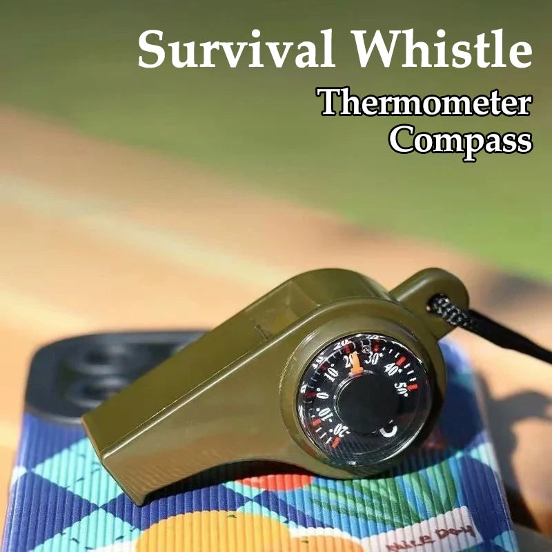 3-in-1 Survival Whistle - Compass Thermometer Camping