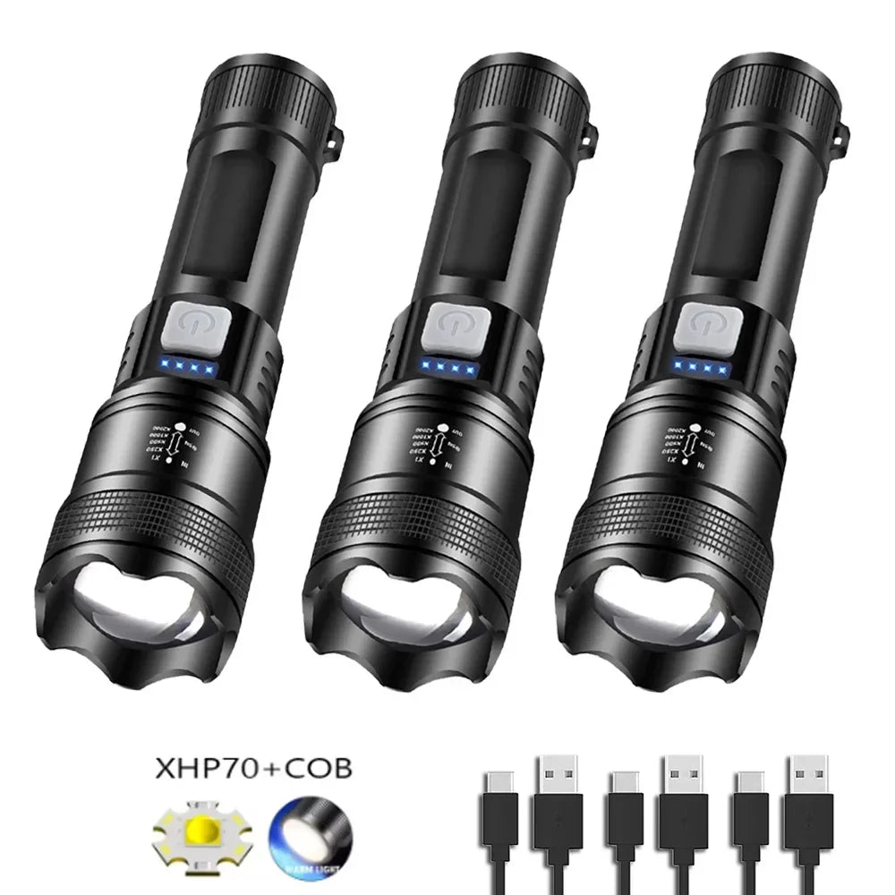 USB Rechargeable Tactical LED Flashlight - Digital Zoom Display 100g