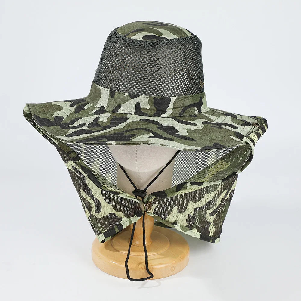 Breathable Mesh Fishing Hat - Wide Brim Nylon Anti-UV Foldable
