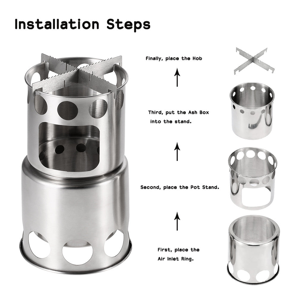 Portable Camping Wood Stove Stainless Steel Foldable