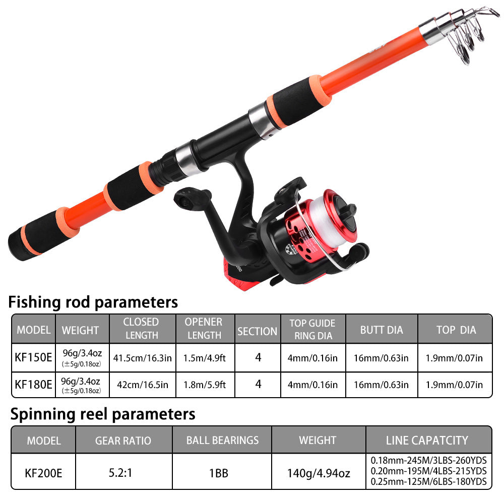 Telescopic Fishing Rod + Reel Kit - 1.5m/1.8m 5 Colors