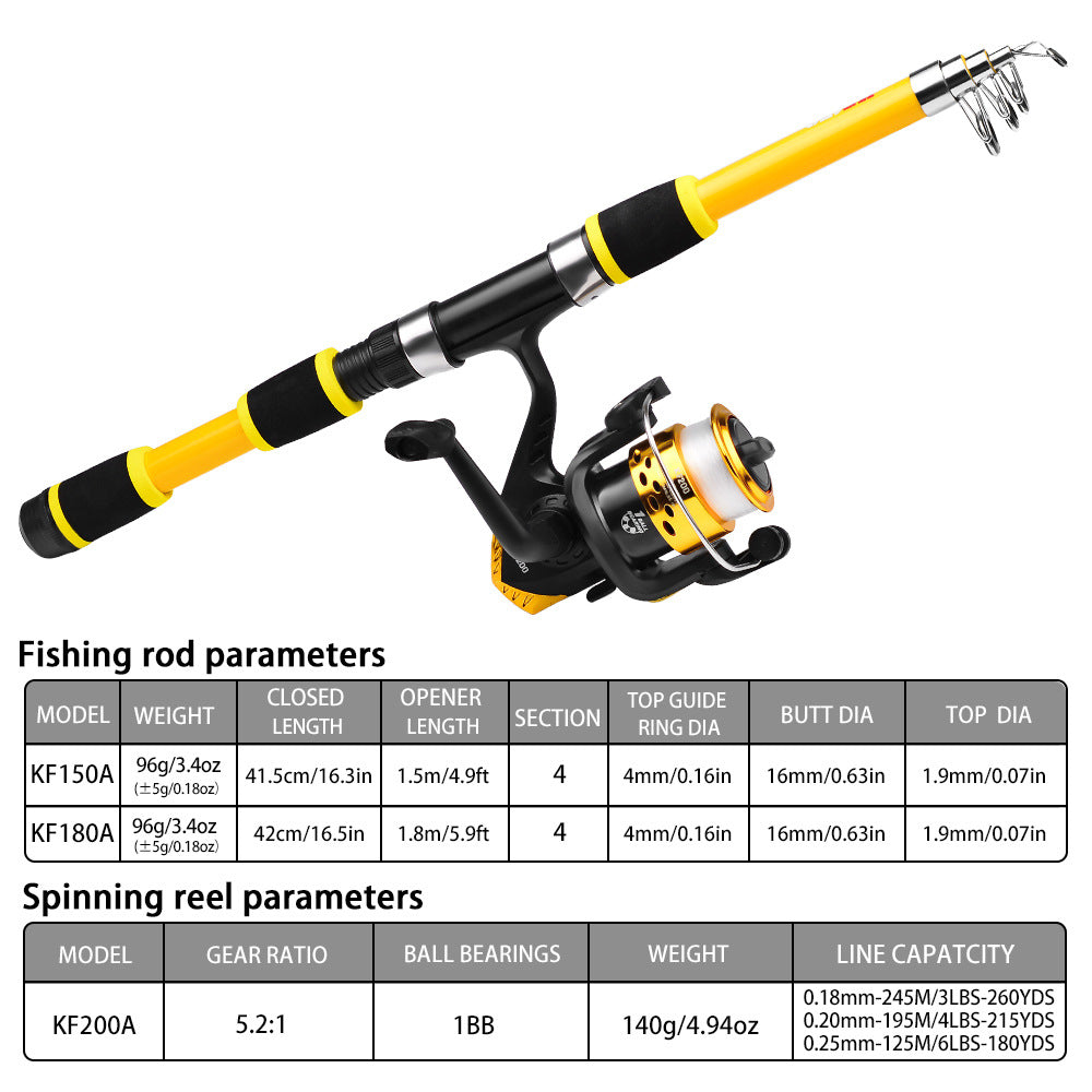 Telescopic Fishing Rod + Reel Kit - 1.5m/1.8m 5 Colors