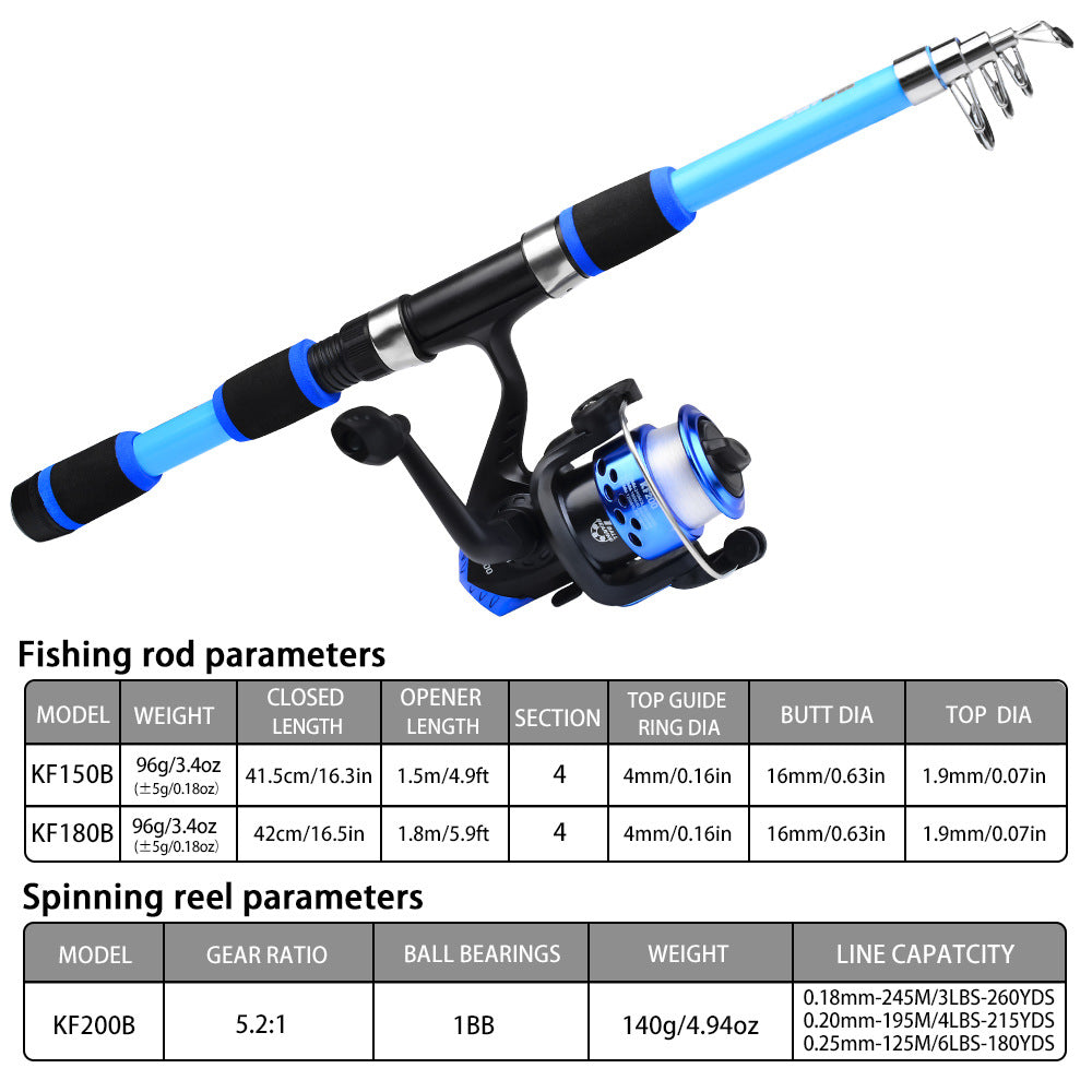 Telescopic Fishing Rod + Reel Kit - 1.5m/1.8m 5 Colors