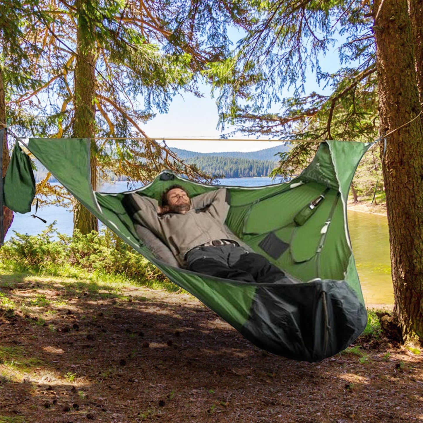 Camping Hammock with Integrated Mosquito Net - Complete Suspension Kit 120kg