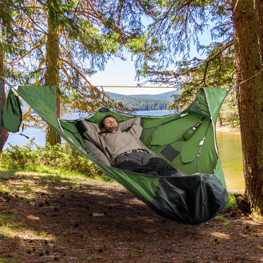 Camping Hammock with Integrated Mosquito Net - Complete Suspension Kit 120kg