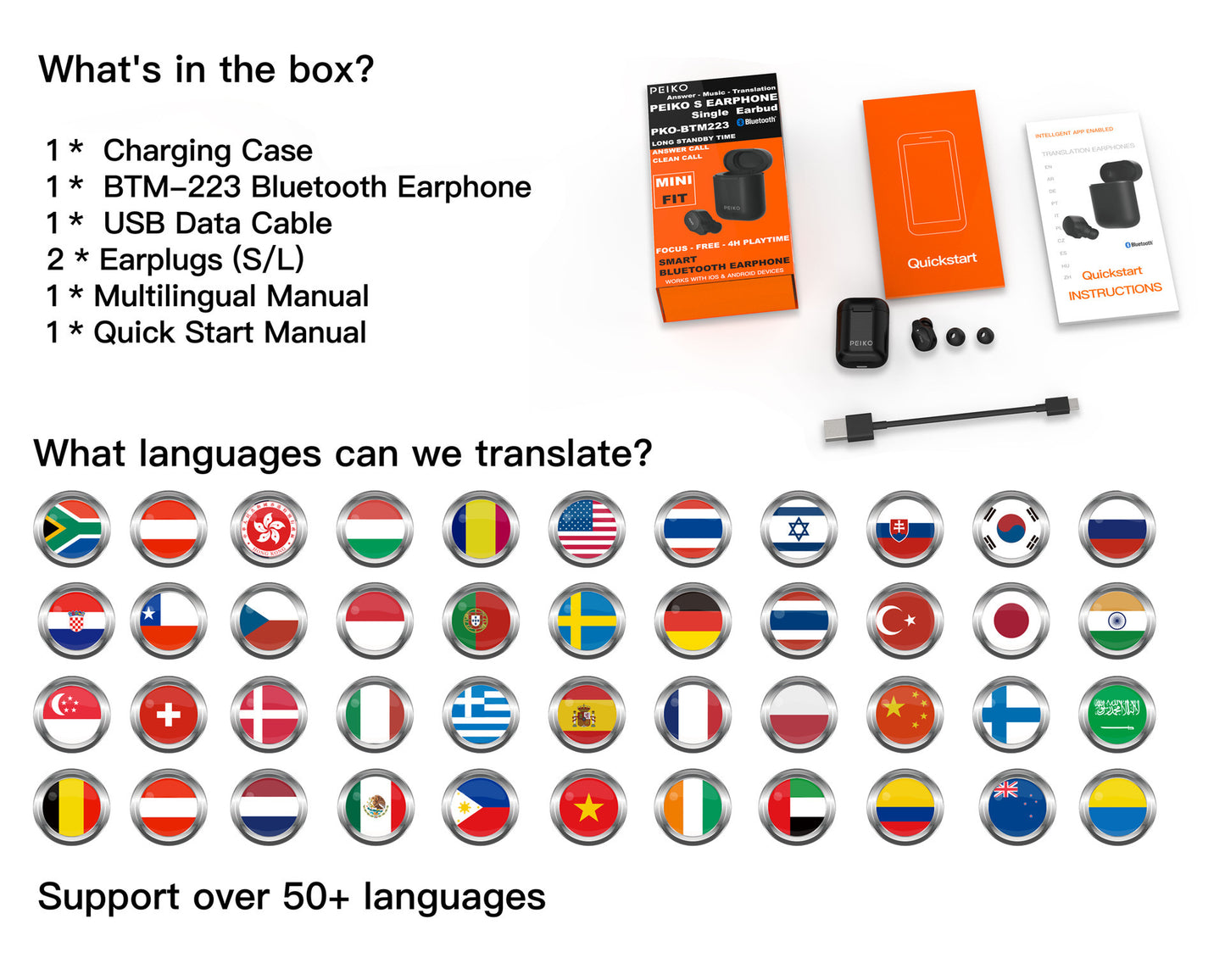 Smart Bluetooth Translation Headset Instant Wireless Headphone Language