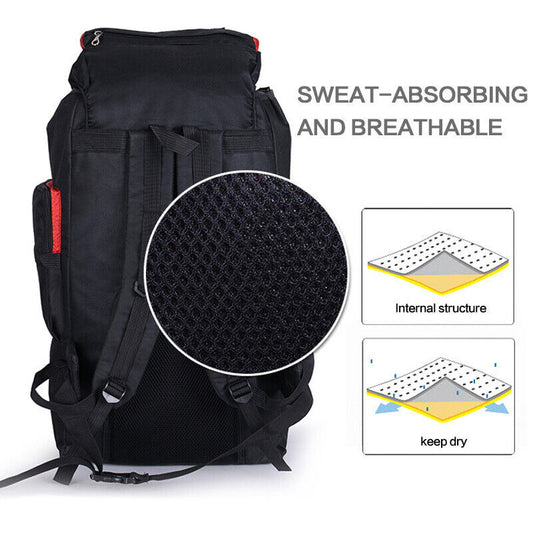 Extra Large 80L Waterproof Hiking Backpack Black