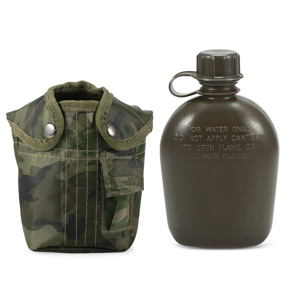 1L Tactical Military Water Bottle with Cover - Reinforced Plastic Bushcraft Survival