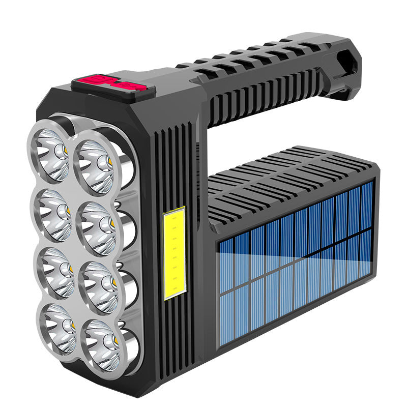 USB Rechargeable Solar LED Flashlight - 8 Heads + COB Lighting