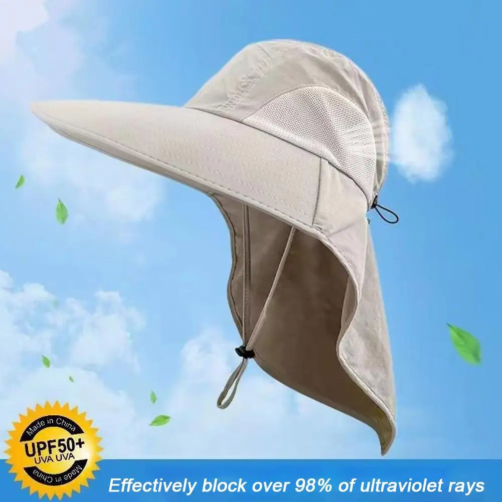 Wide Brim Hat with Neck Flap Anti-UV - Adjustable Polyester Outdoor