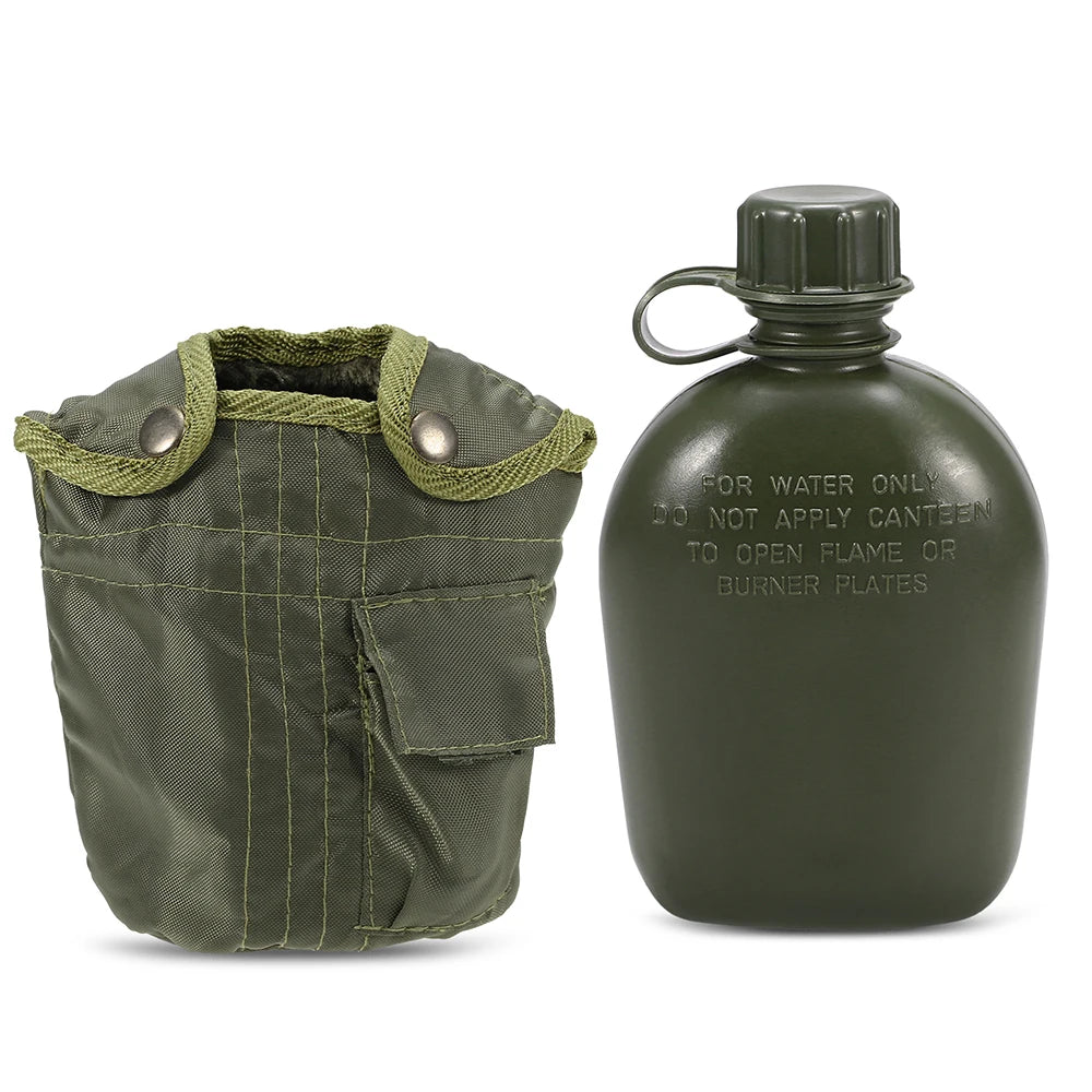 1L Tactical Military Water Bottle with Cover - Reinforced Plastic Bushcraft Survival
