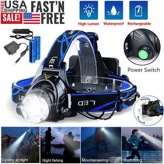 Rechargeable LED Headlamp - Zoom 3 Modes + Batteries