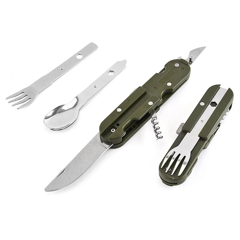 7 in 1 Camping Cutlery Set Stainless Steel Foldable