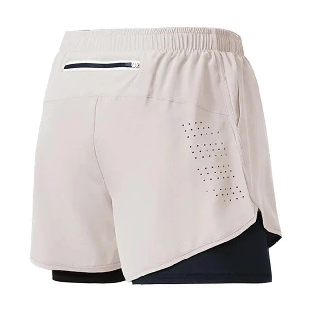 Men's Double Layer Fitness Shorts - Quick Dry Running Sport Black